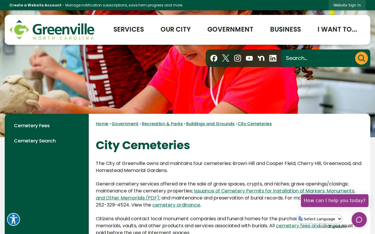 Greenville previous residents research using City Cemeteries records and gap notice