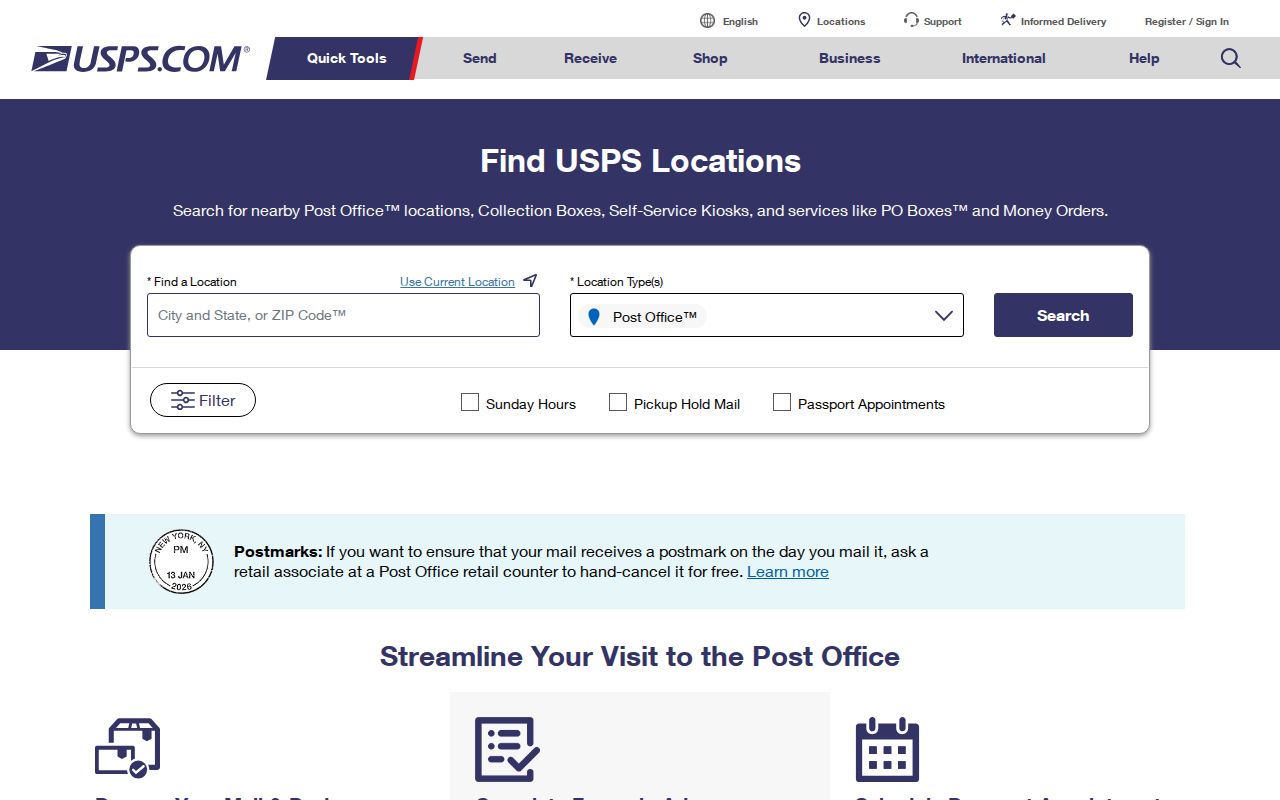 Greenville postal lookup image of the official USPS location search